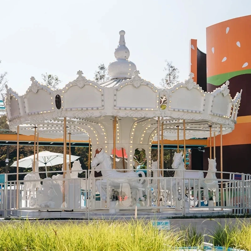 Luxury White Carousel Ride with LED Lights for Amusement Parks