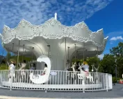 24 Seats Luxury White Carousel Ride for Sale | Commercial Merry-Go-Round 10 Commercial White Merry-Go-Round Ride with Safety Fence