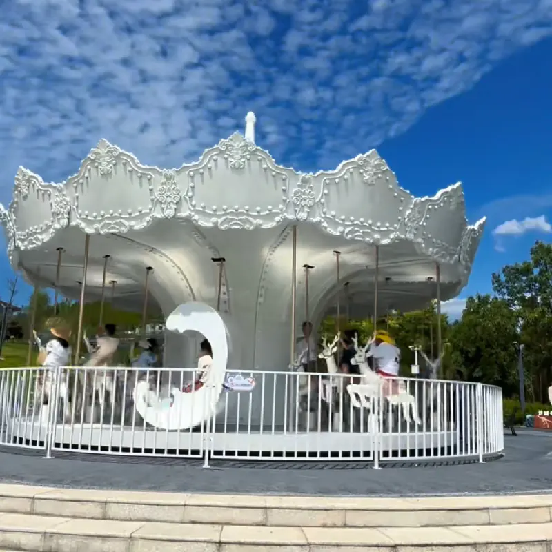 Commercial White Merry-Go-Round Ride with Safety Fence
