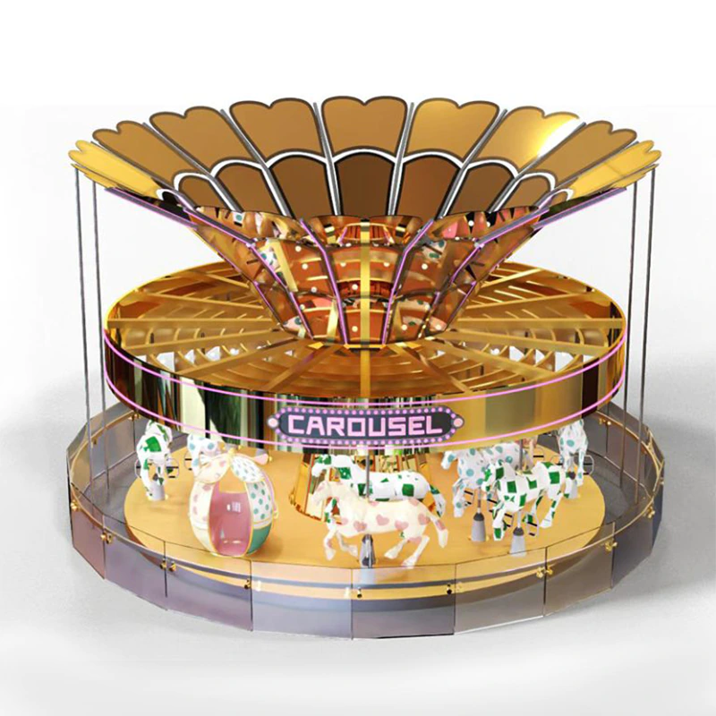 16 Seats Heart Carousel Ride with LED Lights for Amusement Parks