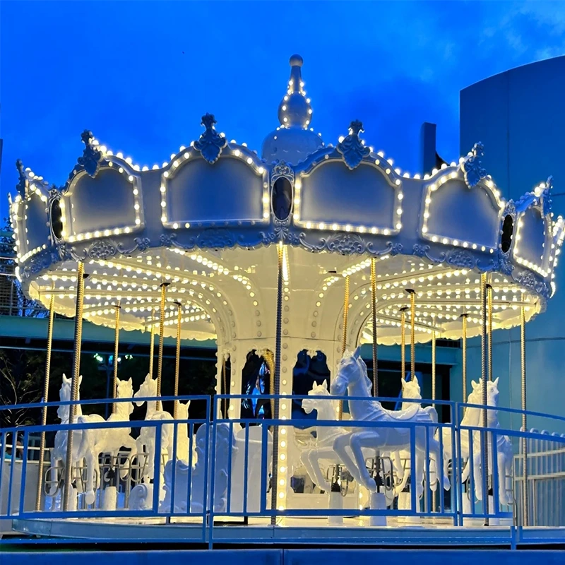Commercial White Merry-Go-Round Ride for Theme Parks
